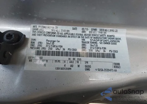 2015 Ford Focus Se from USA, damaged, VIN 1FADP3F24FL229236
